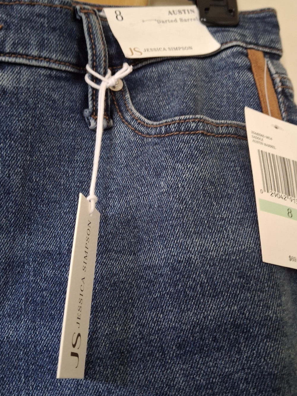 Jessica Simpson Blue Straight Leg Jeans with Brown Side Stripes Size 8 - Picture 5 of 6